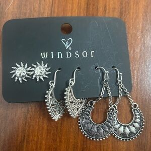 Boho Set of 3 Pairs of Silver Earrings NWT